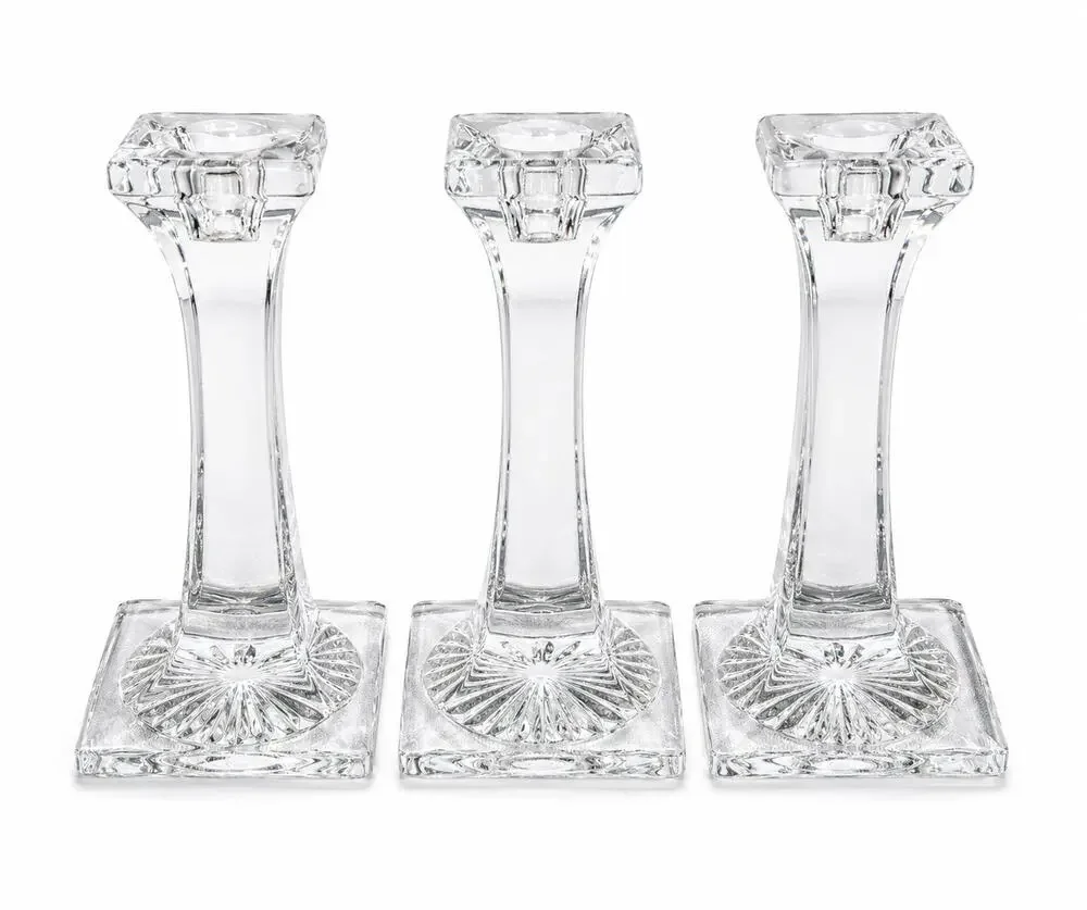 Vintage Clear Glass Candlestick Holders Set of 3 Square Base Taper Candle Holder
